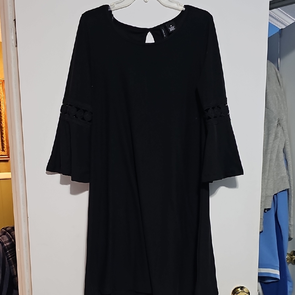 New Directions Knit Black Long Sleeve Dress Bell Sleeve Medium Cocktail Wedding